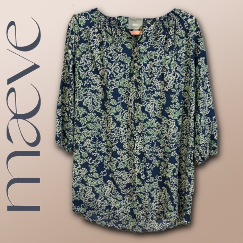 Maeve for Anthropologie Green Ditsy Floral Peasant Tunic Dress EUC Size Medium